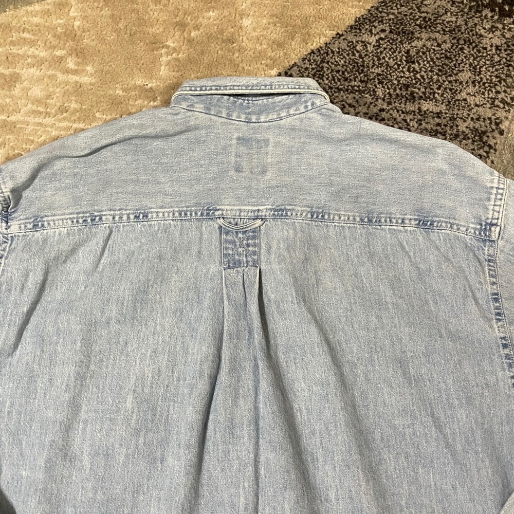 VTG Gap Denim Shirt Button Down Men XL Blue Distressed Pocket Cotton Made in USA - Picture 9 of 15